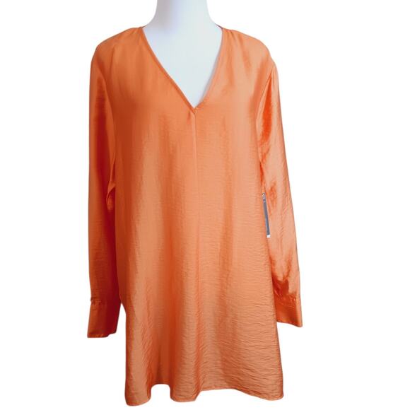 NEW WORTHINGTON Tunic‎ Top Kaftan Blouse XL Orange Long Lightweight Dressy Work - Picture 2 of 8